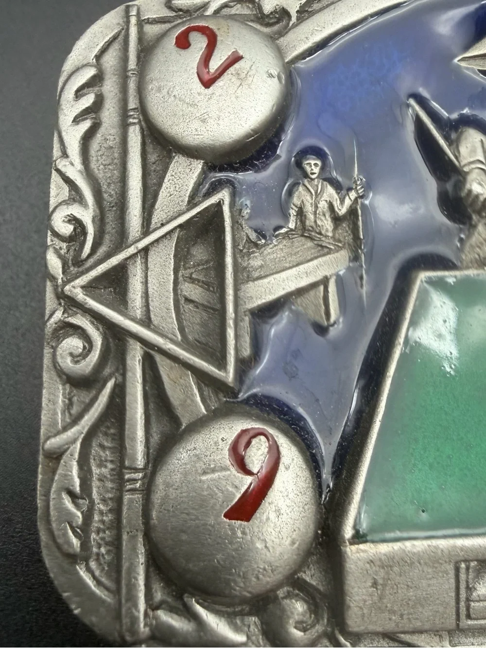 Vintage Pool Table Belt Buckle with Enamel 1990 C&J Incorporated
